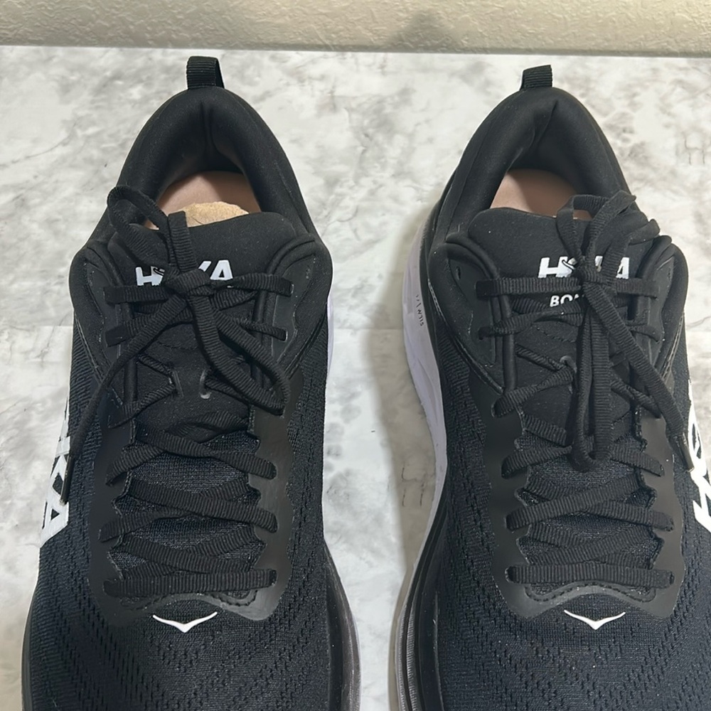 HOKA MENS ATHLETIC SHOES BONDI 8 WIDE BLACK AND WHITE SIZE 14 W - Picture 3 of 9